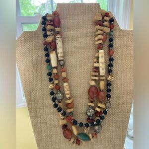 Three Strands‎ Beaded Bohemian Necklace Vintage